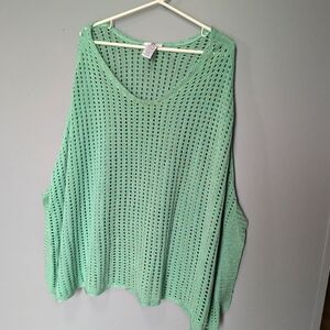 Big Buddha. Mint Green Knit Eyelet Poncho With Button Hand Openings At Bottom.